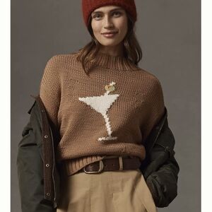 The Pippa Mock Neck Brown Sweater By Maeve with Martini Design